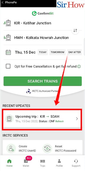 Image title cancel irctc ticket on phonepe step 3