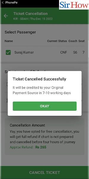 Image title cancel irctc ticket on phonepe step 5